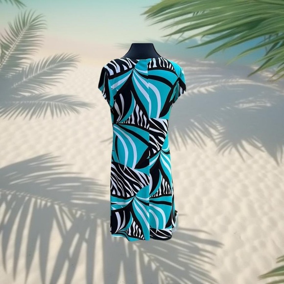 Vibrant Blue and Black Patterned Dress - Picture 4 of 4